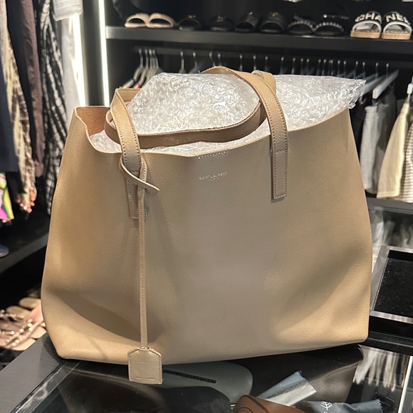 Saint Laurent Handbags - Saint Laurent Tan Leather Tote with Slim Strap and pouch